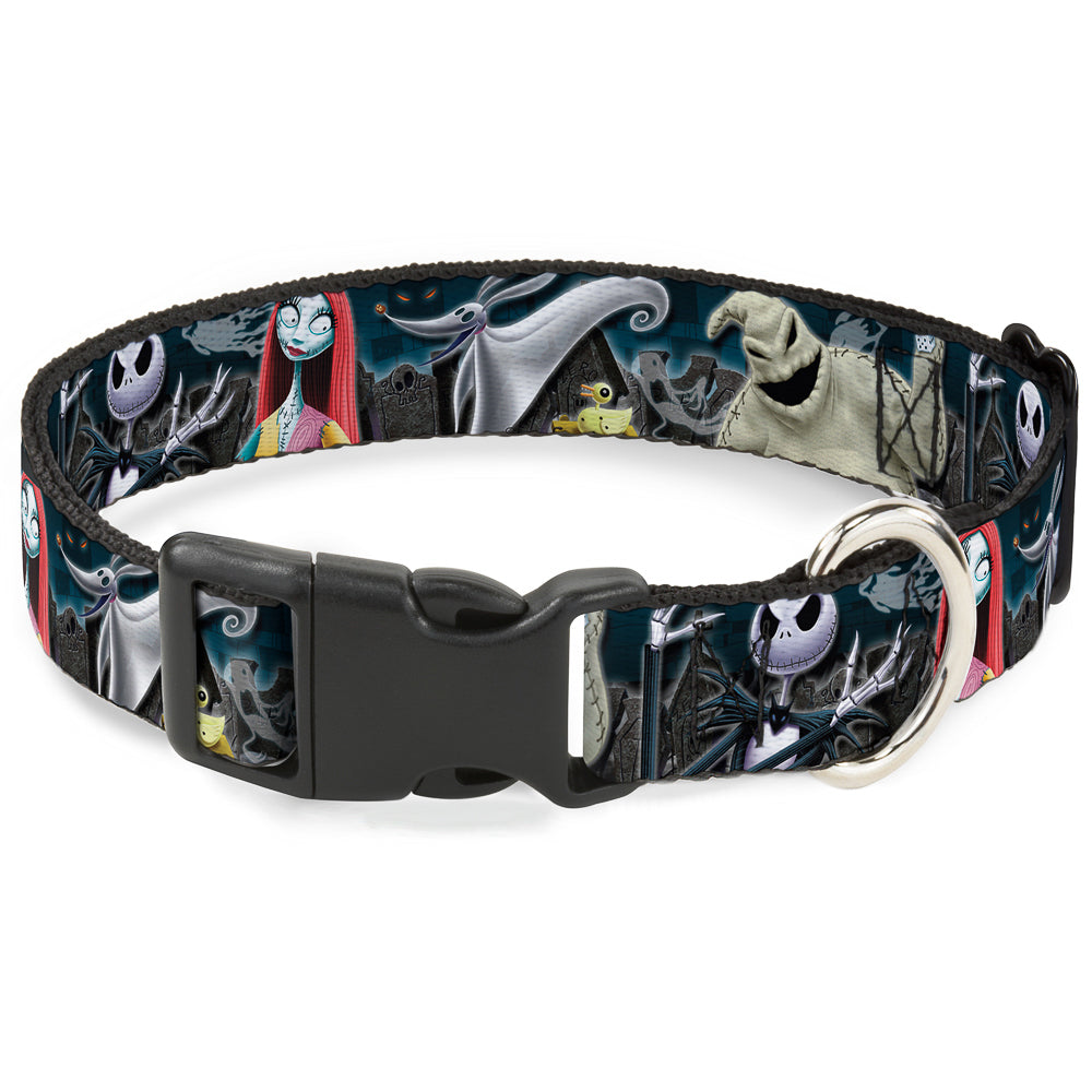Plastic Clip Collar - Nightmare Before Christmas 4-Character Group/Cemetery Scene Dog Collars Plastic Clip Side Release Disney