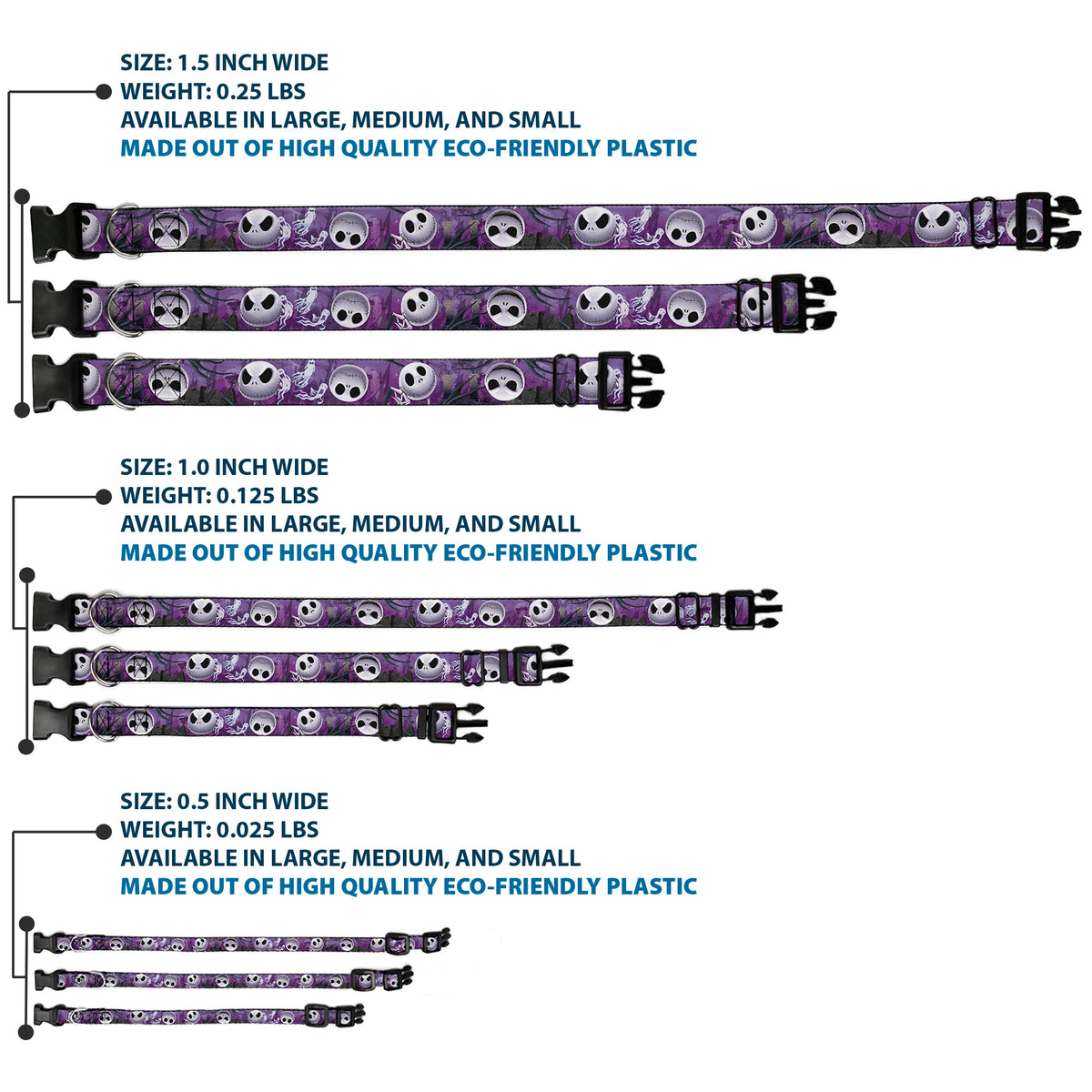 Plastic Clip Collar - Jack Expressions/Ghosts in Cemetery Purples/Grays/White Dog Collars Plastic Clip Side Release Disney