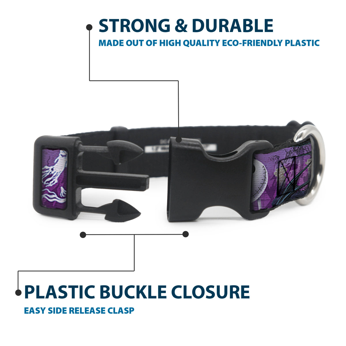 Plastic Clip Collar - Jack Expressions/Ghosts in Cemetery Purples/Grays/White Dog Collars Plastic Clip Side Release Disney