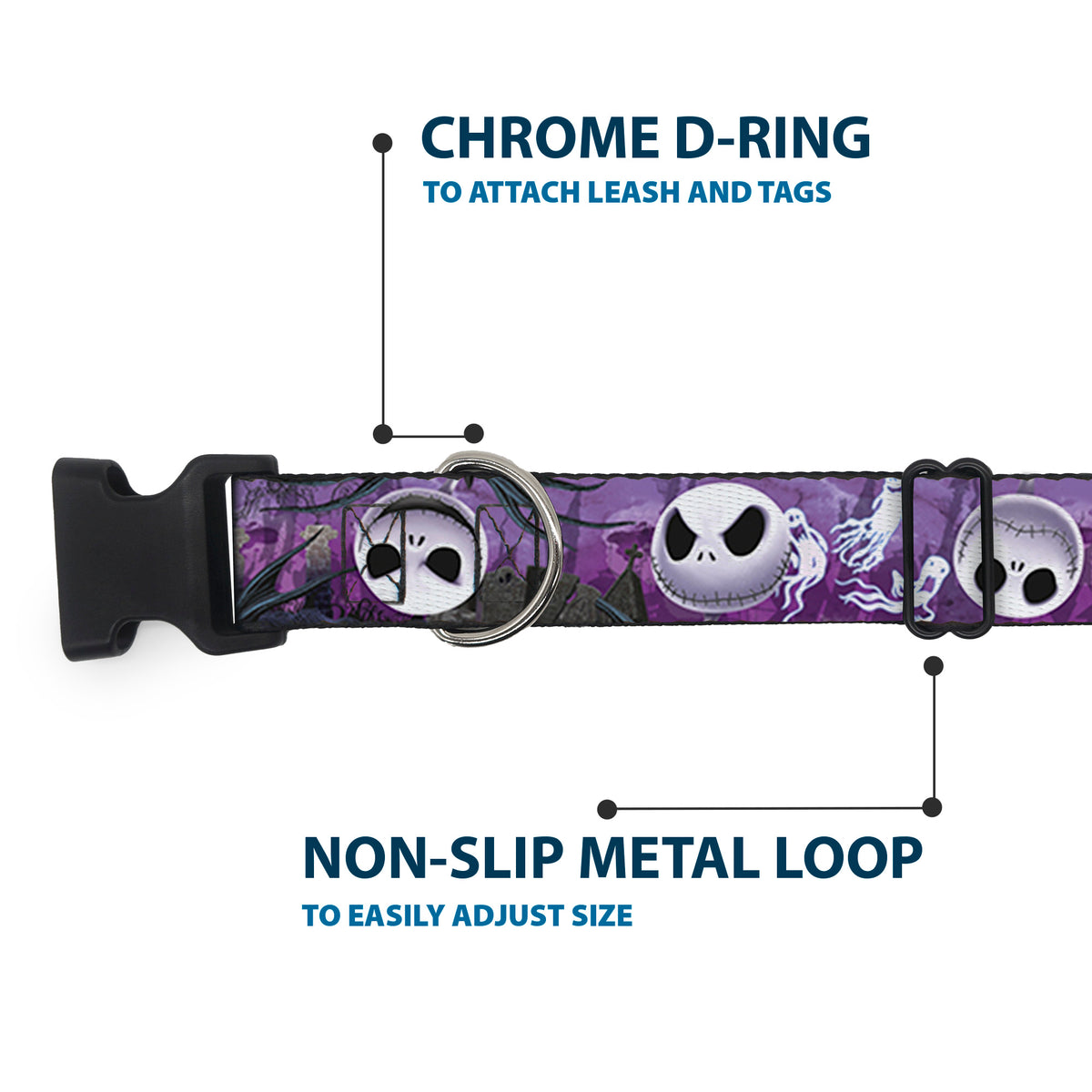 Plastic Clip Collar - Jack Expressions/Ghosts in Cemetery Purples/Grays/White Dog Collars Plastic Clip Side Release Disney