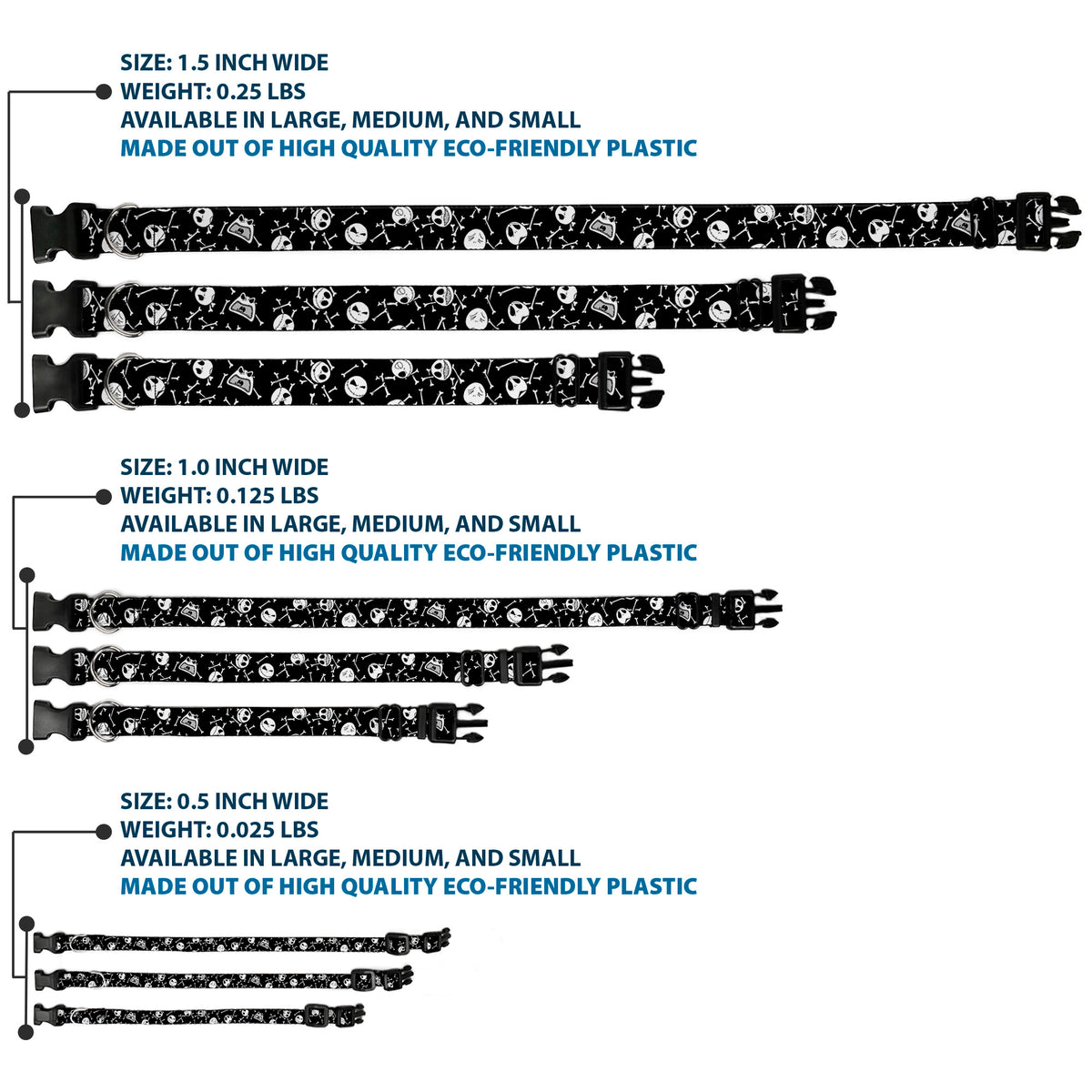 Plastic Clip Collar - Jack Expressions/Bones Scattered Black/White Dog Collars Plastic Clip Side Release Disney