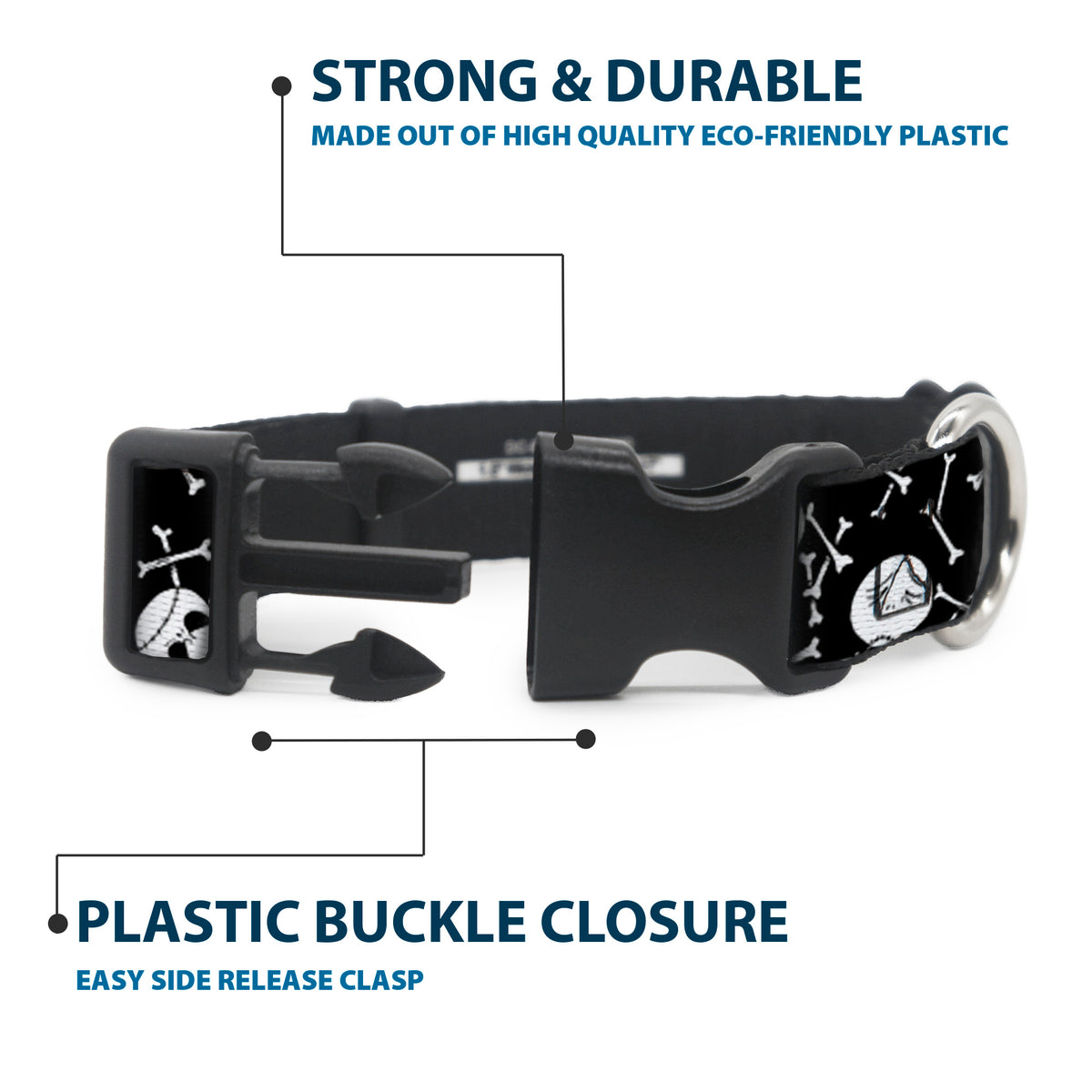 Plastic Clip Collar - Jack Expressions/Bones Scattered Black/White Dog Collars Plastic Clip Side Release Disney