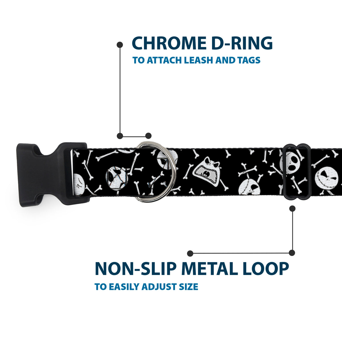 Plastic Clip Collar - Jack Expressions/Bones Scattered Black/White Dog Collars Plastic Clip Side Release Disney