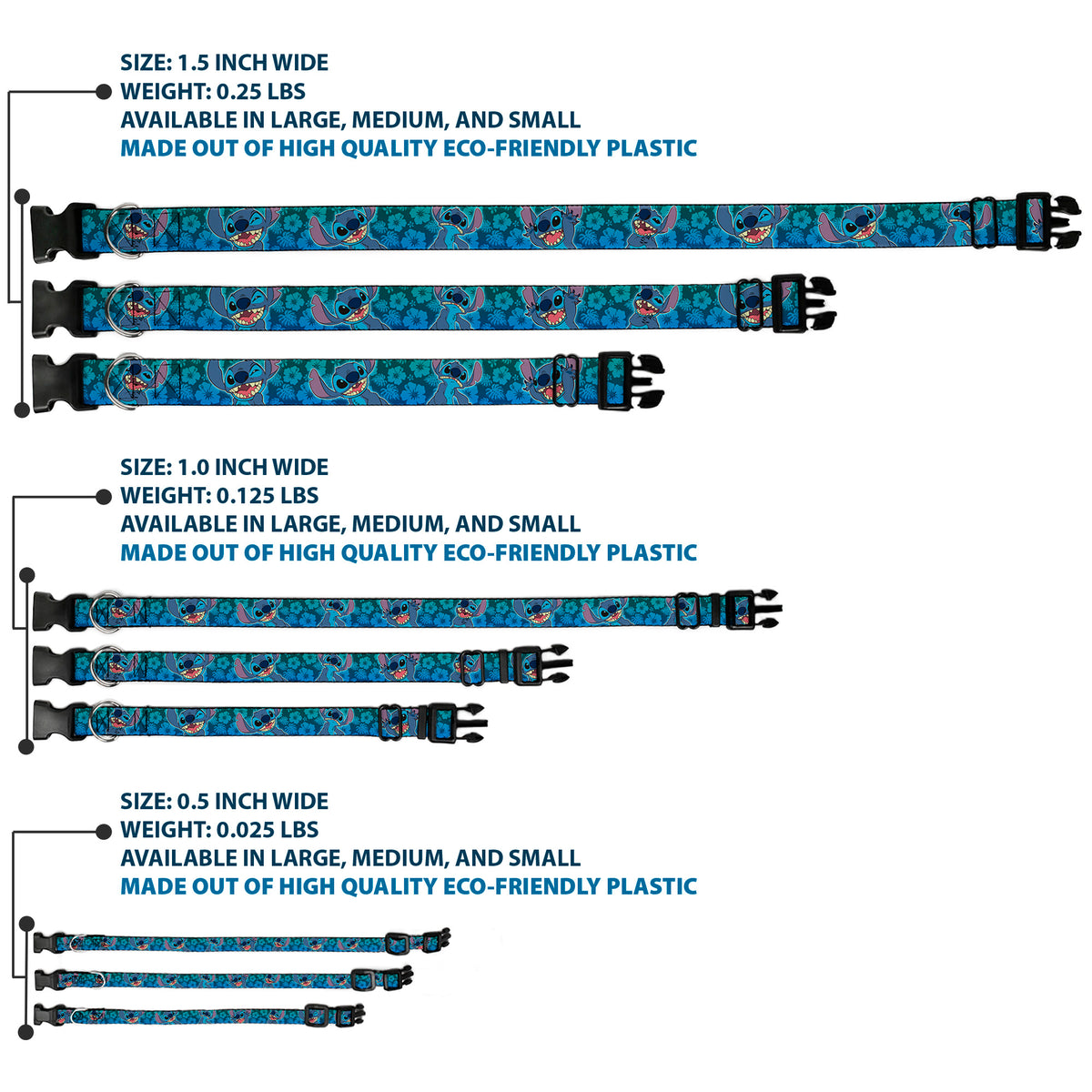 Plastic Clip Collar - Stitch Expressions/Hibiscus Collage Green-Blue Fade Dog Collars Plastic Clip Side Release Disney