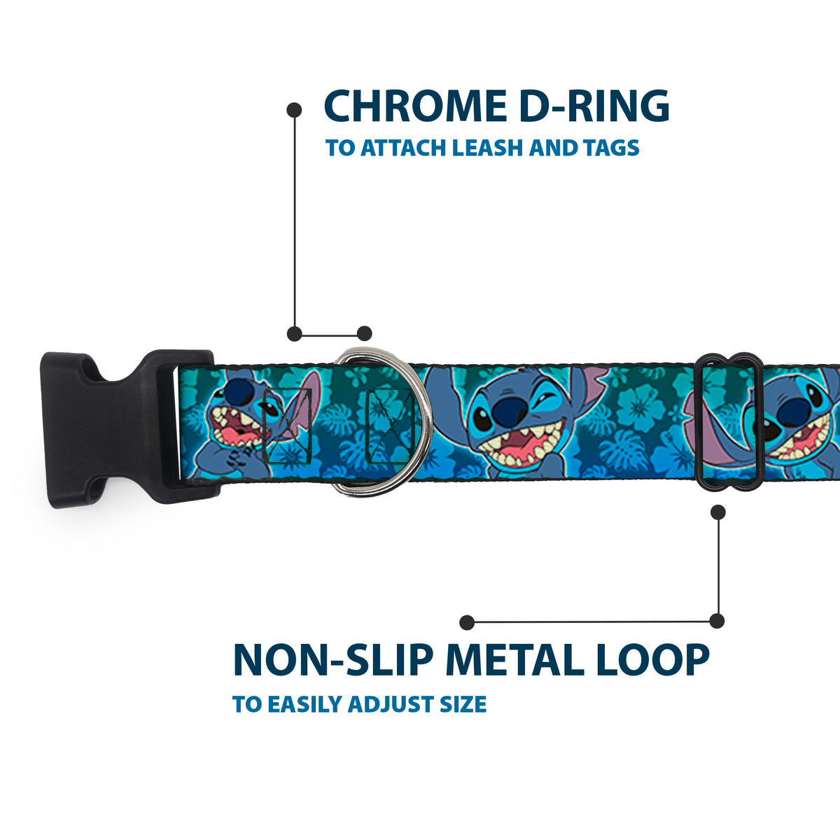 Plastic Clip Collar - Stitch Expressions/Hibiscus Collage Green-Blue Fade Dog Collars Plastic Clip Side Release Disney