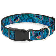 Plastic Clip Collar - Stitch Expressions/Hibiscus Collage Green-Blue Fade Dog Collars Plastic Clip Side Release Disney