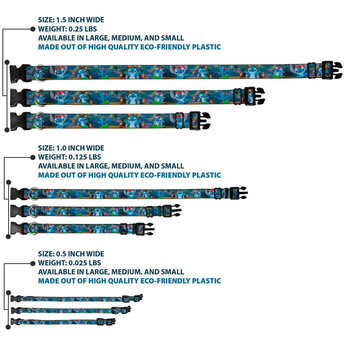 Plastic Clip Collar - Stitch Hula Dance 5-Poses Dog Collars Plastic Clip Side Release Disney