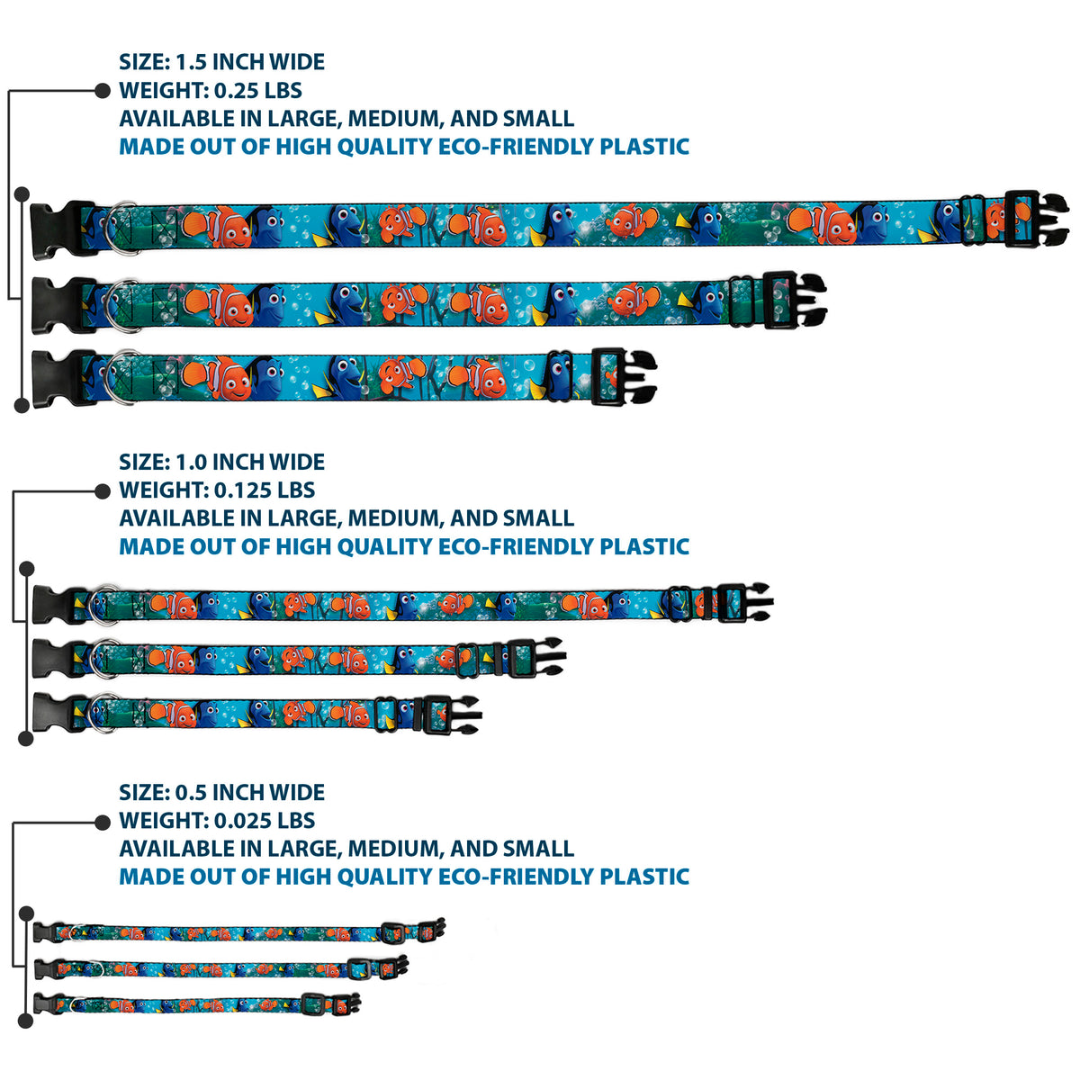 Plastic Clip Collar - Nemo & Dory Poses Dog Collars Plastic Clip Side Release Disney
