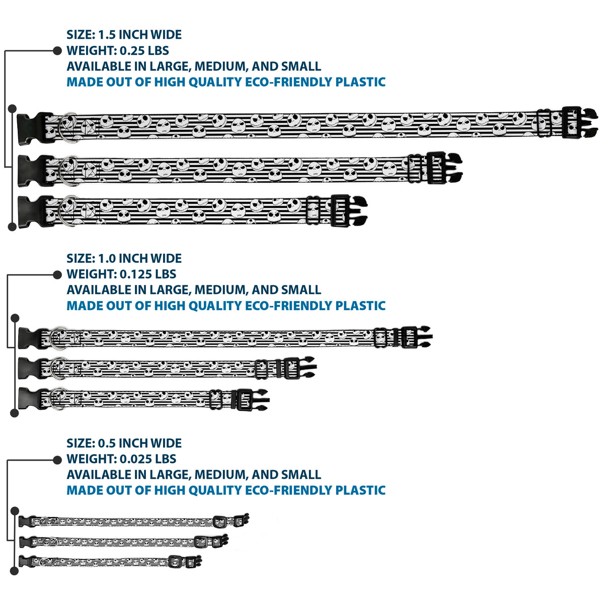Plastic Clip Collar - Jack Expressions/Stripe White/Black Dog Collars Plastic Clip Side Release Disney