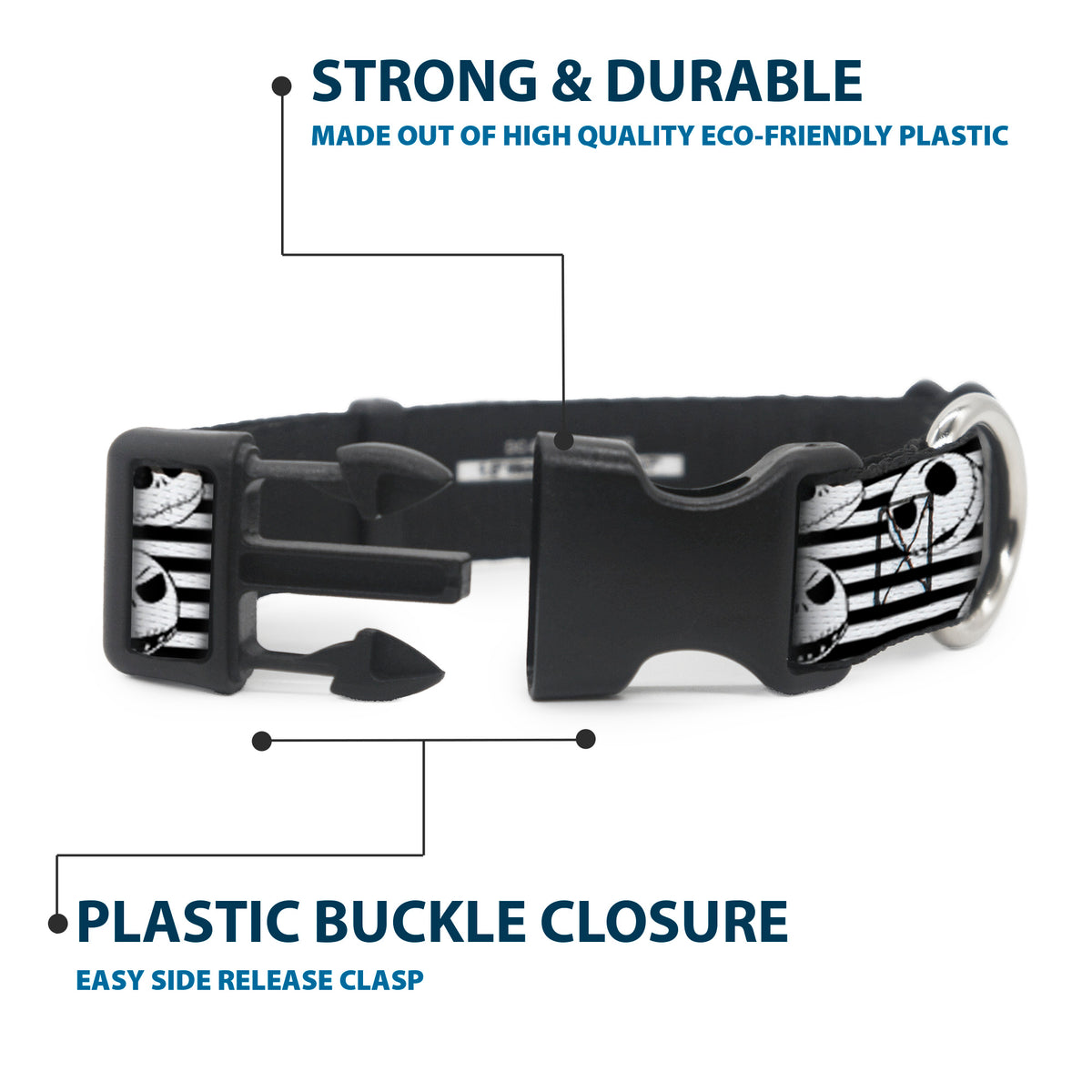 Plastic Clip Collar - Jack Expressions/Stripe White/Black Dog Collars Plastic Clip Side Release Disney