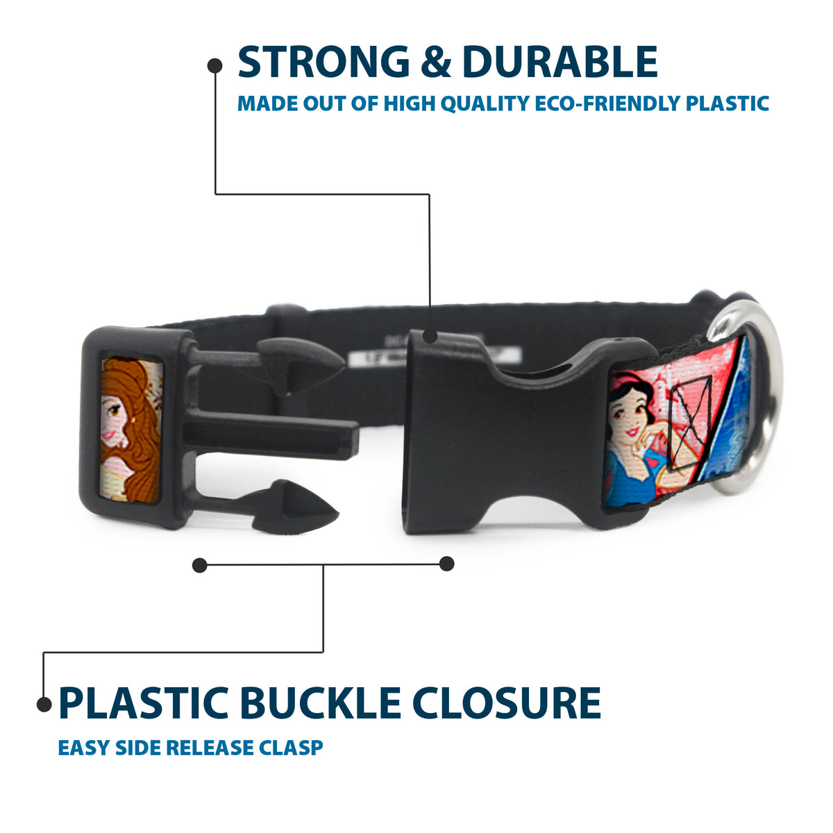 Plastic Clip Collar - Disney Princess Poses/Castle Blocks Dog Collars Plastic Clip Side Release Disney