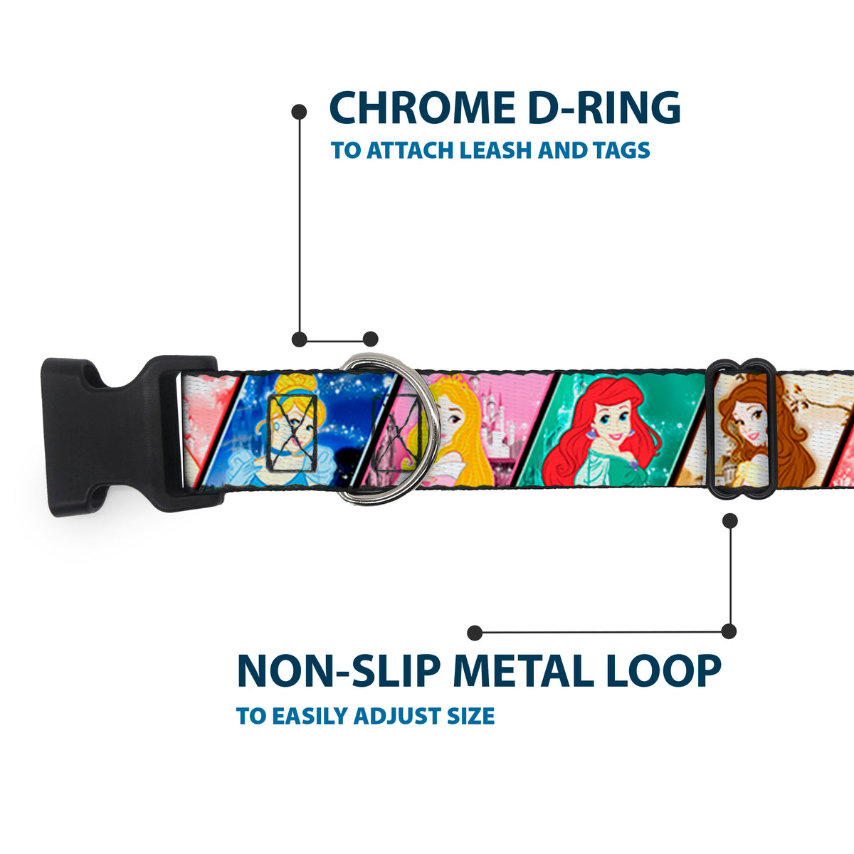 Plastic Clip Collar - Disney Princess Poses/Castle Blocks Dog Collars Plastic Clip Side Release Disney