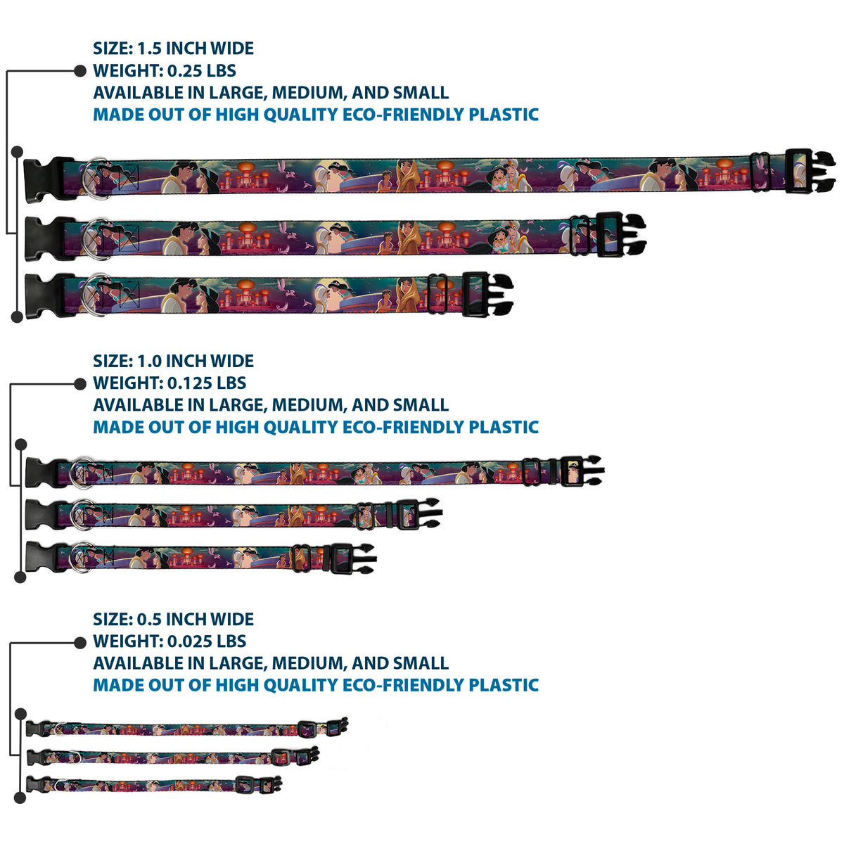 Plastic Clip Collar - Aladdin & Jasmine Scenes/Castle/Birds Dog Collars Plastic Clip Side Release Disney