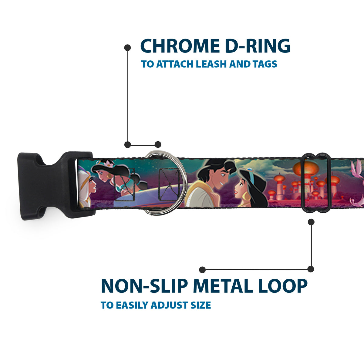 Plastic Clip Collar - Aladdin & Jasmine Scenes/Castle/Birds Dog Collars Plastic Clip Side Release Disney