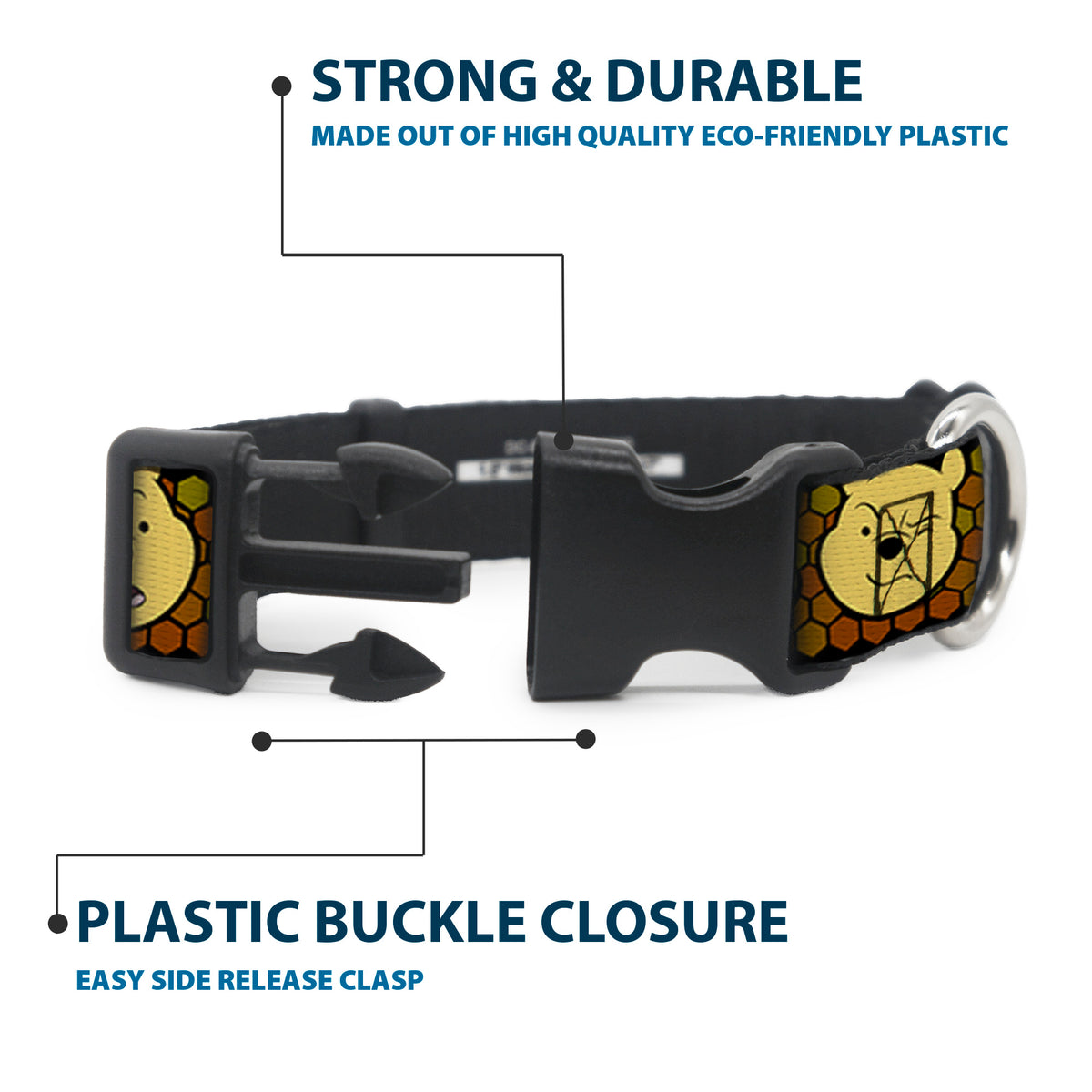 Plastic Clip Collar - Winnie the Pooh Expressions/Honeycomb Black/Browns Dog Collars Plastic Clip Side Release Disney