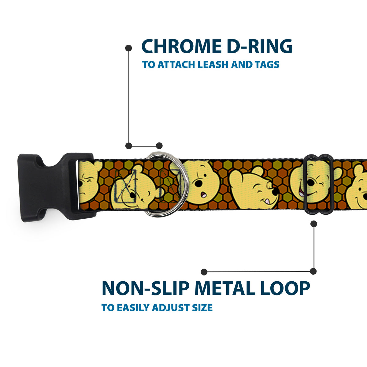 Plastic Clip Collar - Winnie the Pooh Expressions/Honeycomb Black/Browns Dog Collars Plastic Clip Side Release Disney