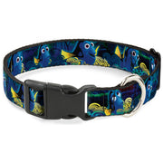 Plastic Clip Collar - Dory Poses/Swirls Blues/Yellows Dog Collars Plastic Clip Side Release Disney