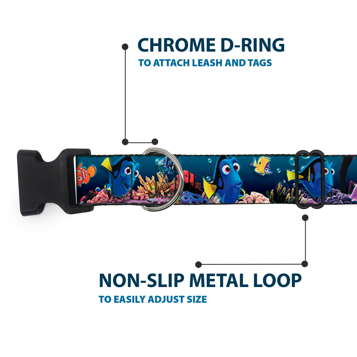 Plastic Clip Collar - Dory Poses & Friends Under the Sea Dog Collars Plastic Clip Side Release Disney