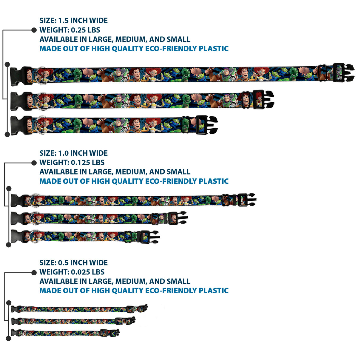 Plastic Clip Collar - Toy Story Characters Running2 Denim Rays Dog Collars Plastic Clip Side Release Disney