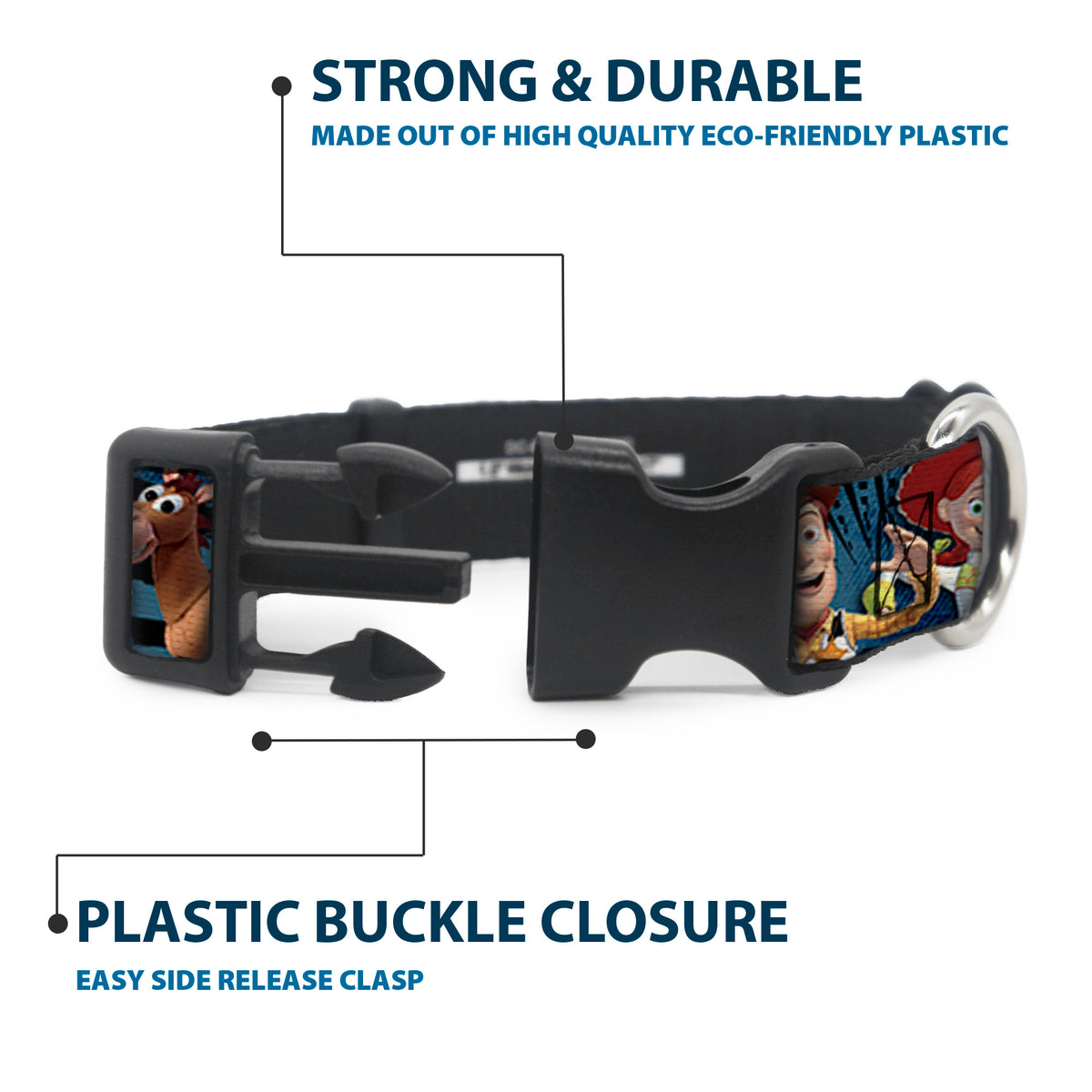 Plastic Clip Collar - Toy Story Characters Running2 Denim Rays Dog Collars Plastic Clip Side Release Disney