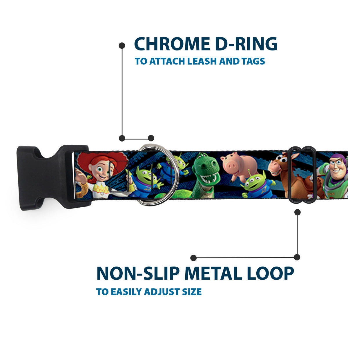 Plastic Clip Collar - Toy Story Characters Running2 Denim Rays Dog Collars Plastic Clip Side Release Disney