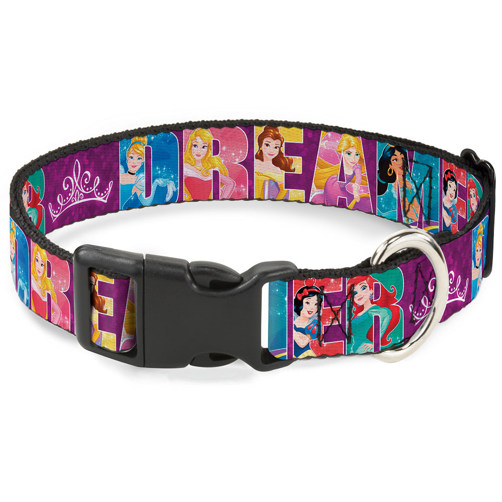 Plastic Clip Collar - Disney DREAMER 7-Sparkling Princesses/Tiara Purple/White Dog Collars Plastic Clip Side Release Disney