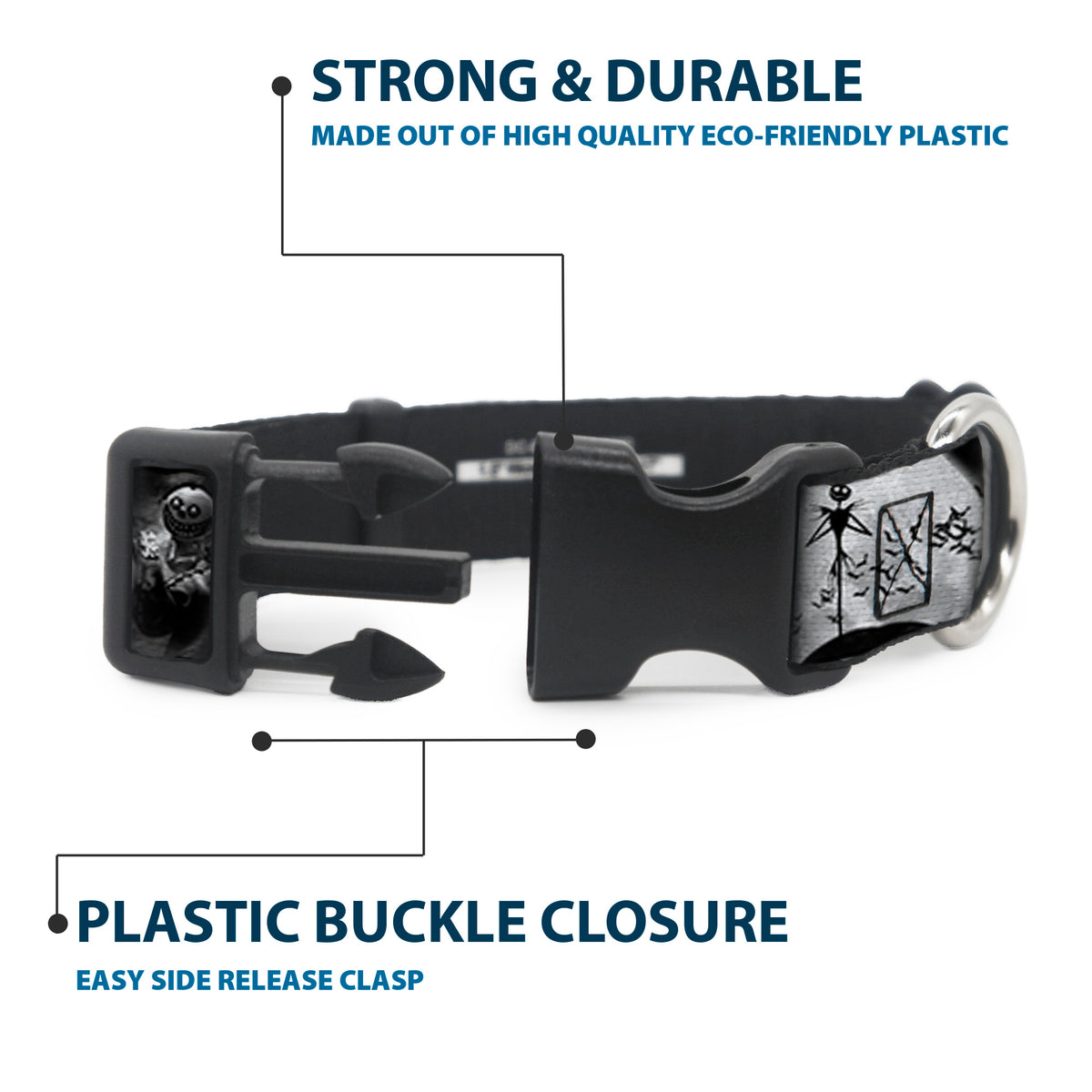 Plastic Clip Collar - Jack & Oogie Boogie Scenes Grays Dog Collars Plastic Clip Side Release Disney
