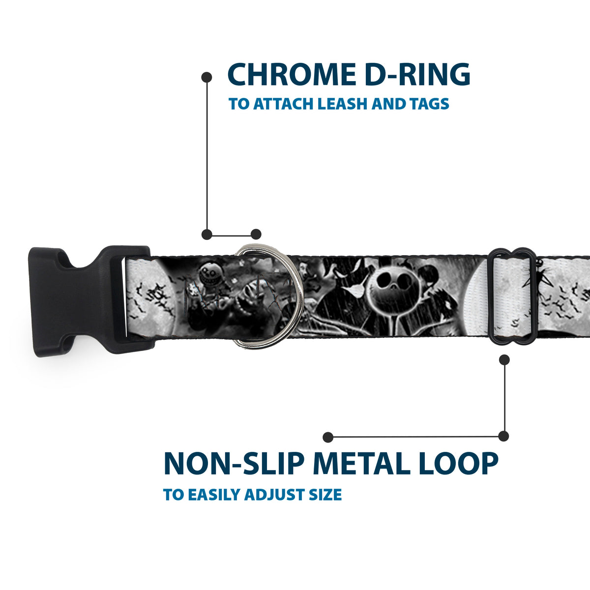 Plastic Clip Collar - Jack & Oogie Boogie Scenes Grays Dog Collars Plastic Clip Side Release Disney