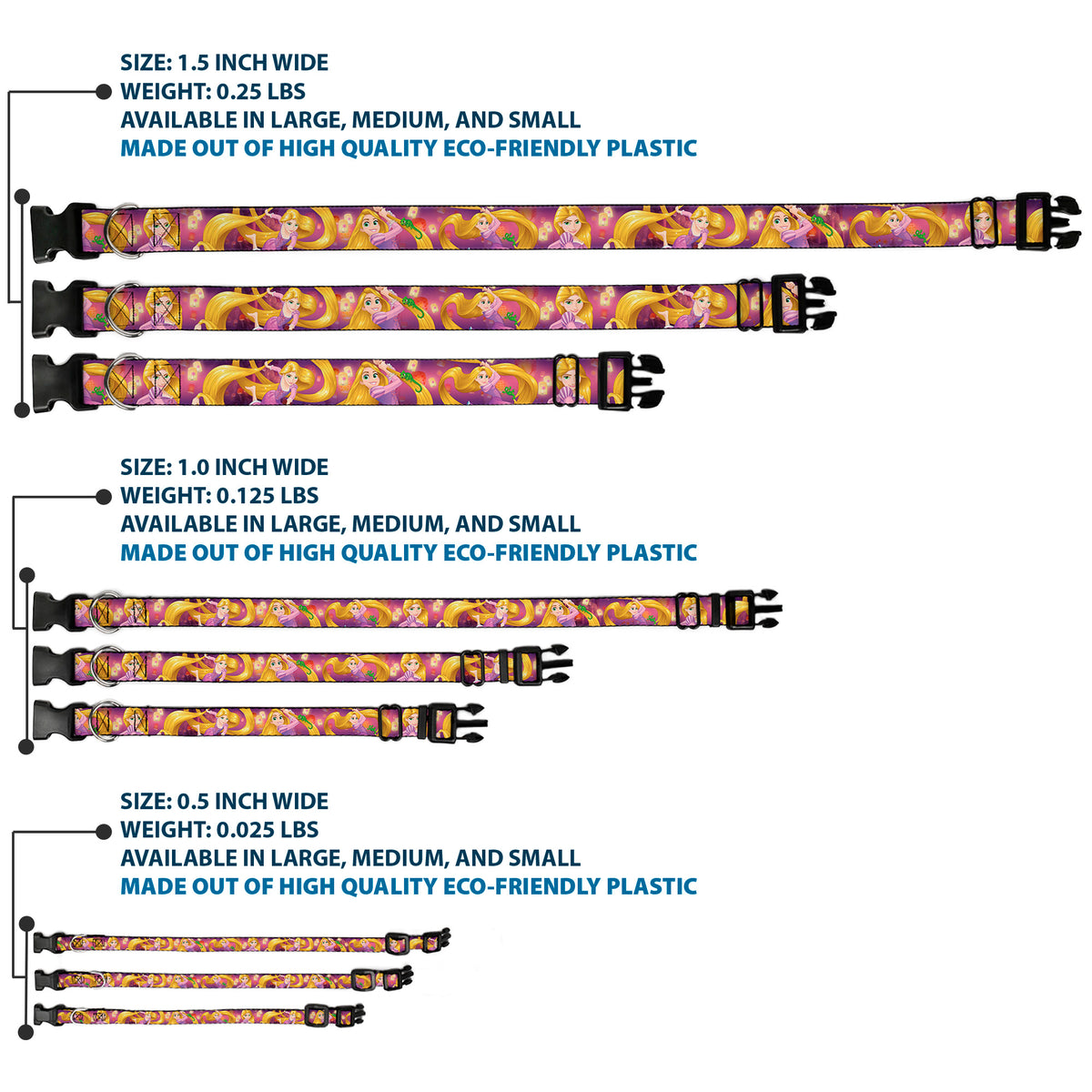 Plastic Clip Collar - Rapunzel 4-Tangled Poses/Pascal/Lights Light Purples Dog Collars Plastic Clip Side Release Disney