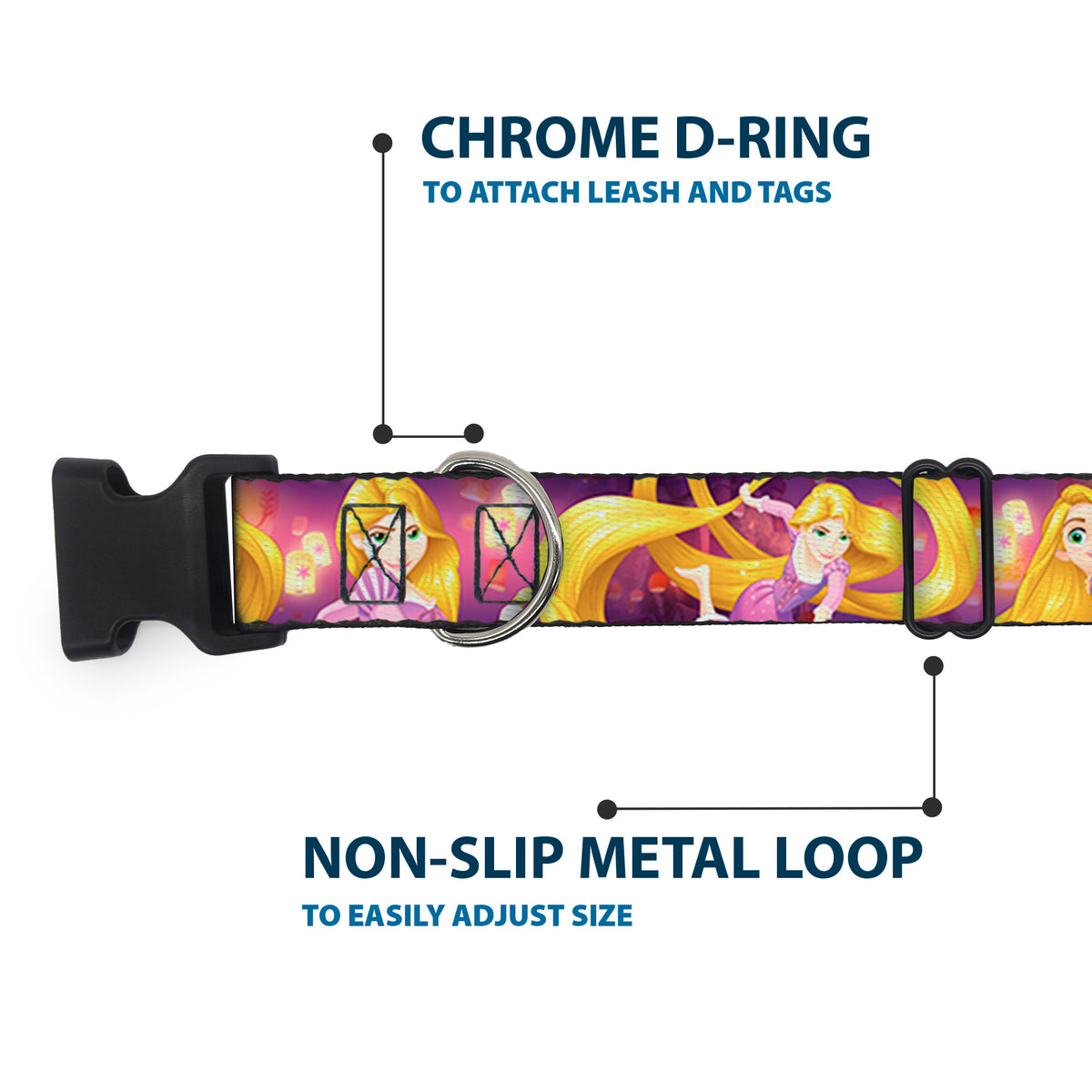 Plastic Clip Collar - Rapunzel 4-Tangled Poses/Pascal/Lights Light Purples Dog Collars Plastic Clip Side Release Disney