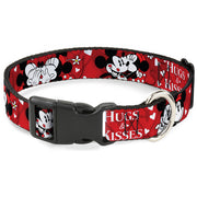 Plastic Clip Collar - Mickey & Minnie HUGS & KISSES Poses Reds/White Dog Collars Plastic Clip Side Release Disney