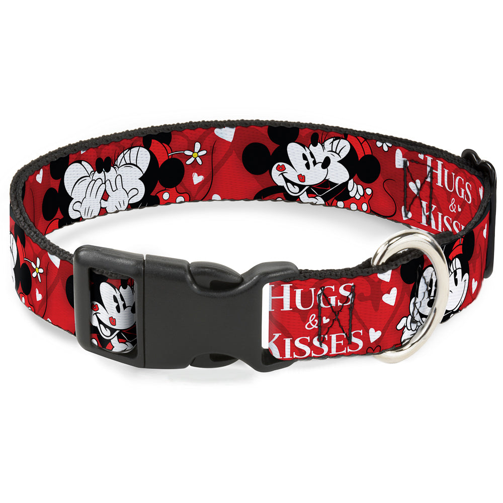 Plastic Clip Collar - Mickey & Minnie HUGS & KISSES Poses Reds/White Dog Collars Plastic Clip Side Release Disney