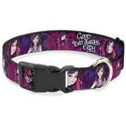 Plastic Clip Collar - Descendants Mal 3-Poses GOOD ISN'T ALWAYS/Hearts/Dragons EASY Purples/Pinks Dog Collars Plastic Clip Side Release Disney