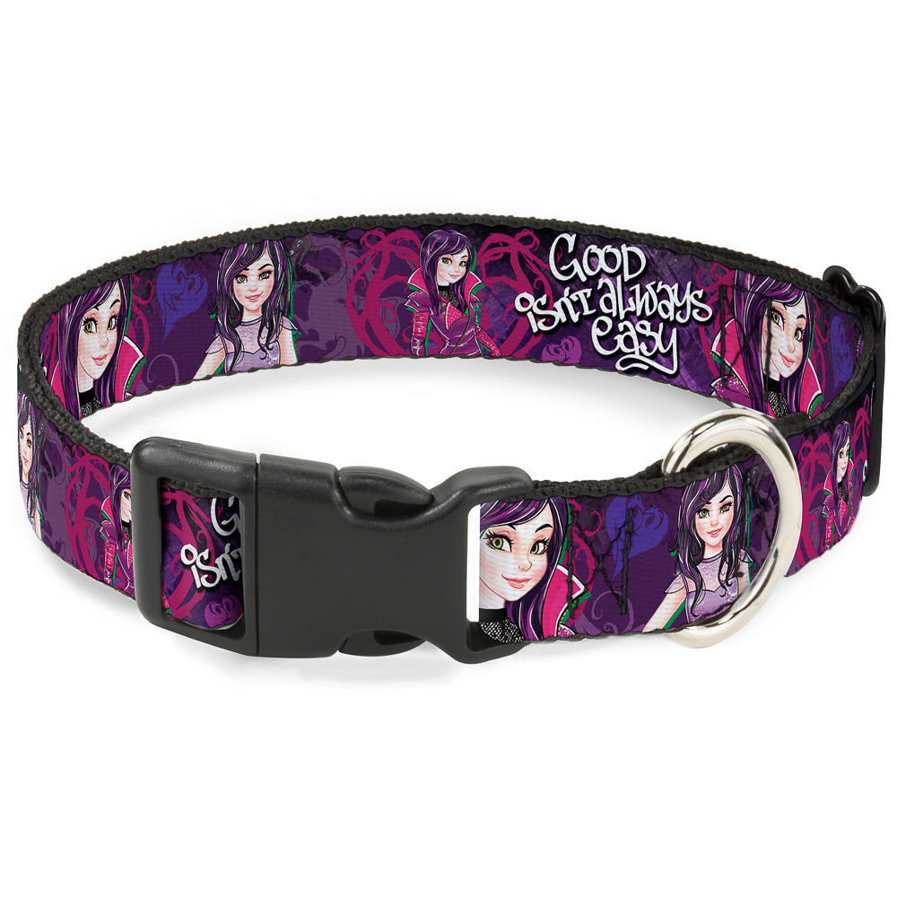 Plastic Clip Collar - Descendants Mal 3-Poses GOOD ISN'T ALWAYS/Hearts/Dragons EASY Purples/Pinks Dog Collars Plastic Clip Side Release Disney
