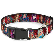 Plastic Clip Collar - Descendants 11-Character Group Pose Reds/Gray Dog Collars Plastic Clip Side Release Disney
