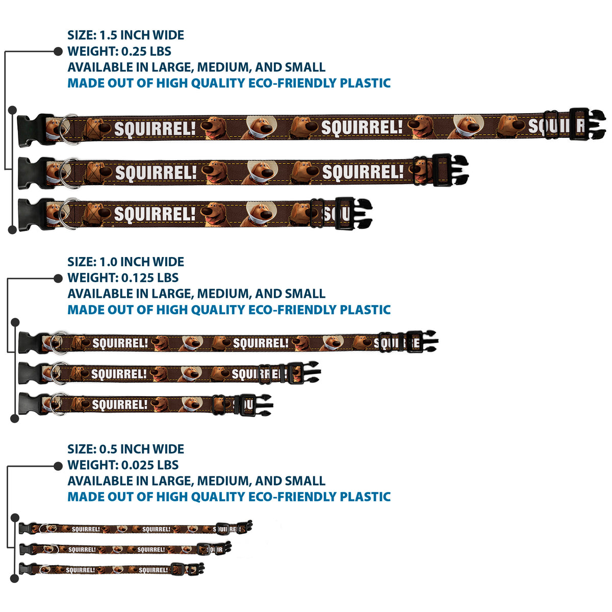 Plastic Clip Collar - Dug 3-Poses/SQUIRREL! Brown/Yellow/White Dog Collars Plastic Clip Side Release Disney