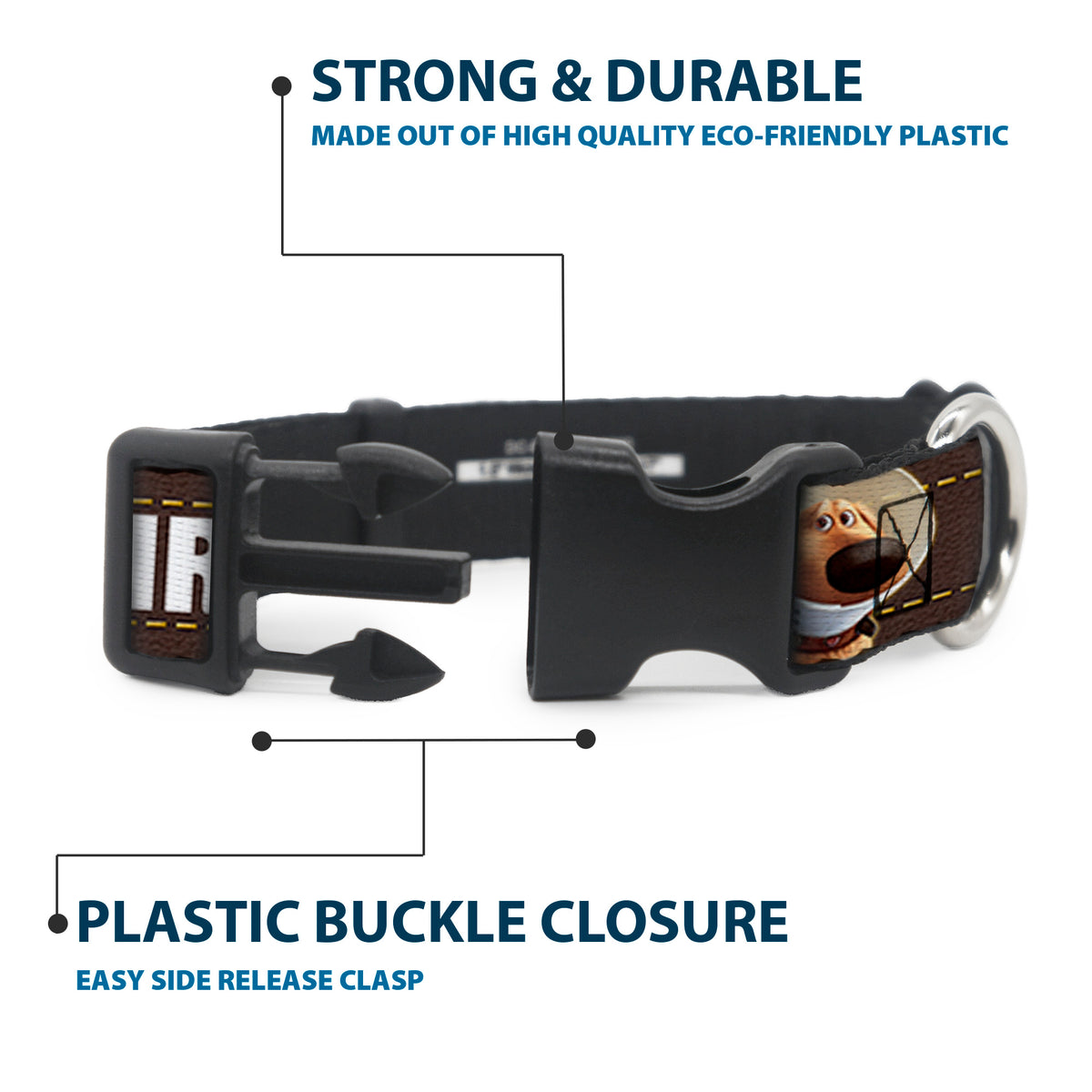 Plastic Clip Collar - Dug 3-Poses/SQUIRREL! Brown/Yellow/White Dog Collars Plastic Clip Side Release Disney