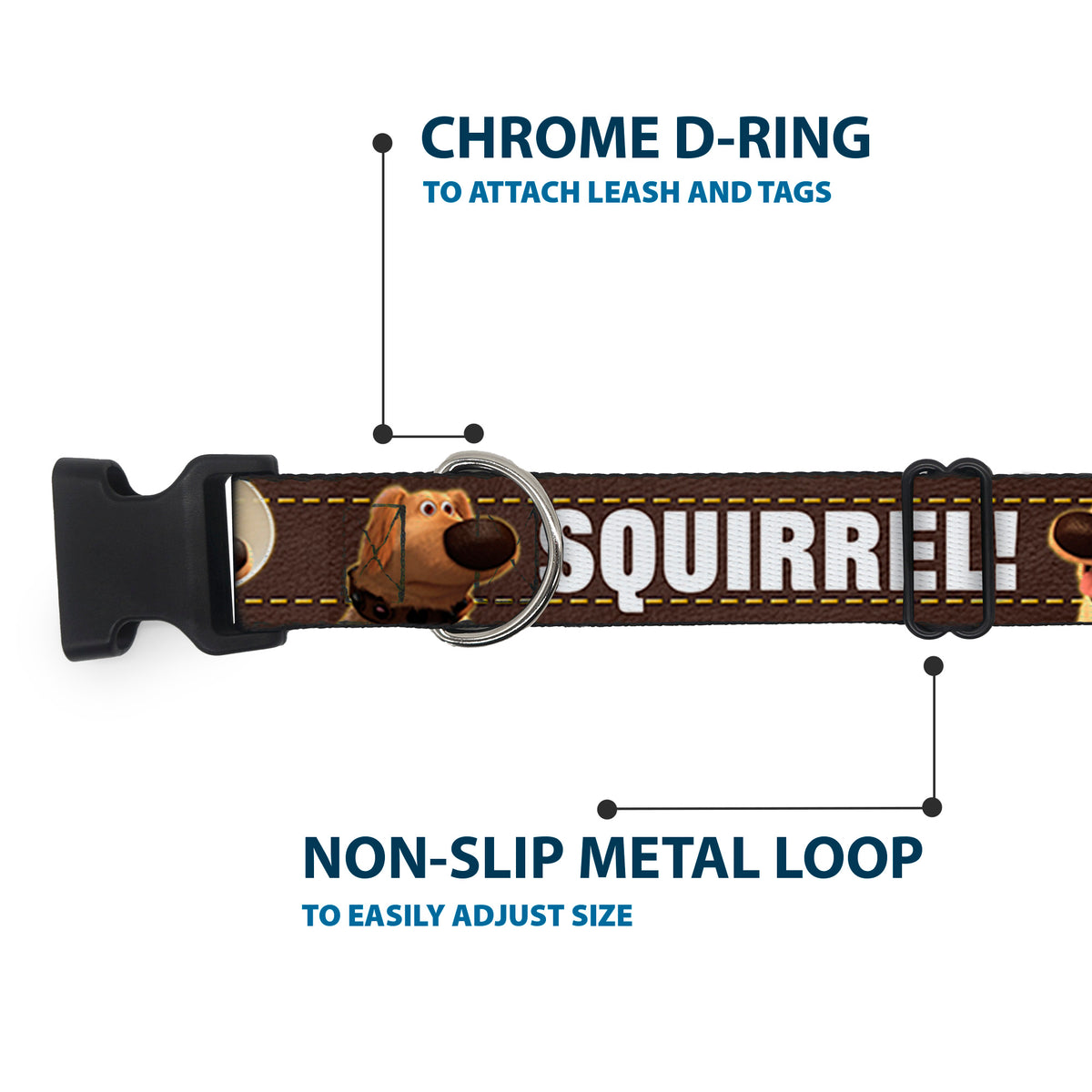 Plastic Clip Collar - Dug 3-Poses/SQUIRREL! Brown/Yellow/White Dog Collars Plastic Clip Side Release Disney
