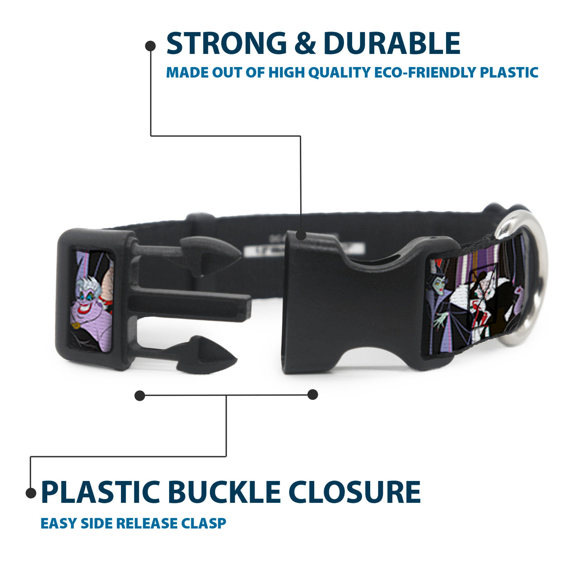 Plastic Clip Collar - 5-Disney Villains Stacked Dog Collars Plastic Clip Side Release Disney