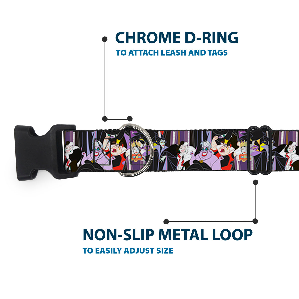 Plastic Clip Collar - 5-Disney Villains Stacked Dog Collars Plastic Clip Side Release Disney