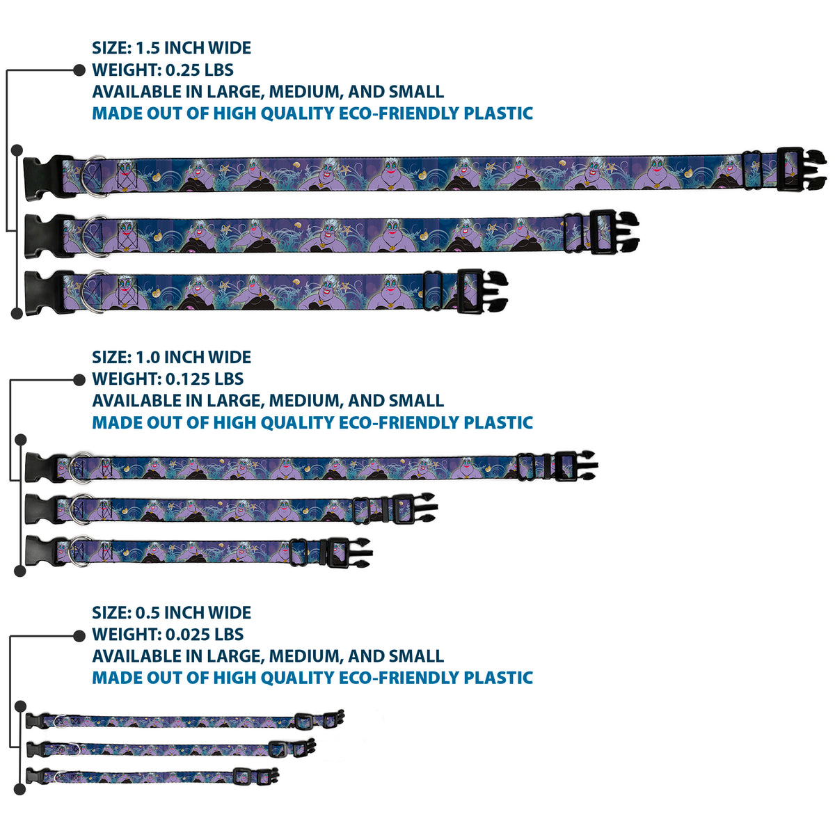 Plastic Clip Collar - Ursula 4-Poses/Shells/Ivy/Bubbles Purples/Blues Dog Collars Plastic Clip Side Release Disney