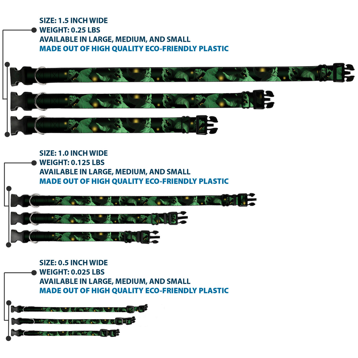 Plastic Clip Collar - Oogie Boogie 4-Poses Black/Yellow/Green Dog Collars Plastic Clip Side Release Disney