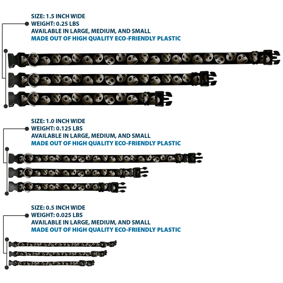 Plastic Clip Collar - Jack 10-Expressions Staggered Black Dog Collars Plastic Clip Side Release Disney