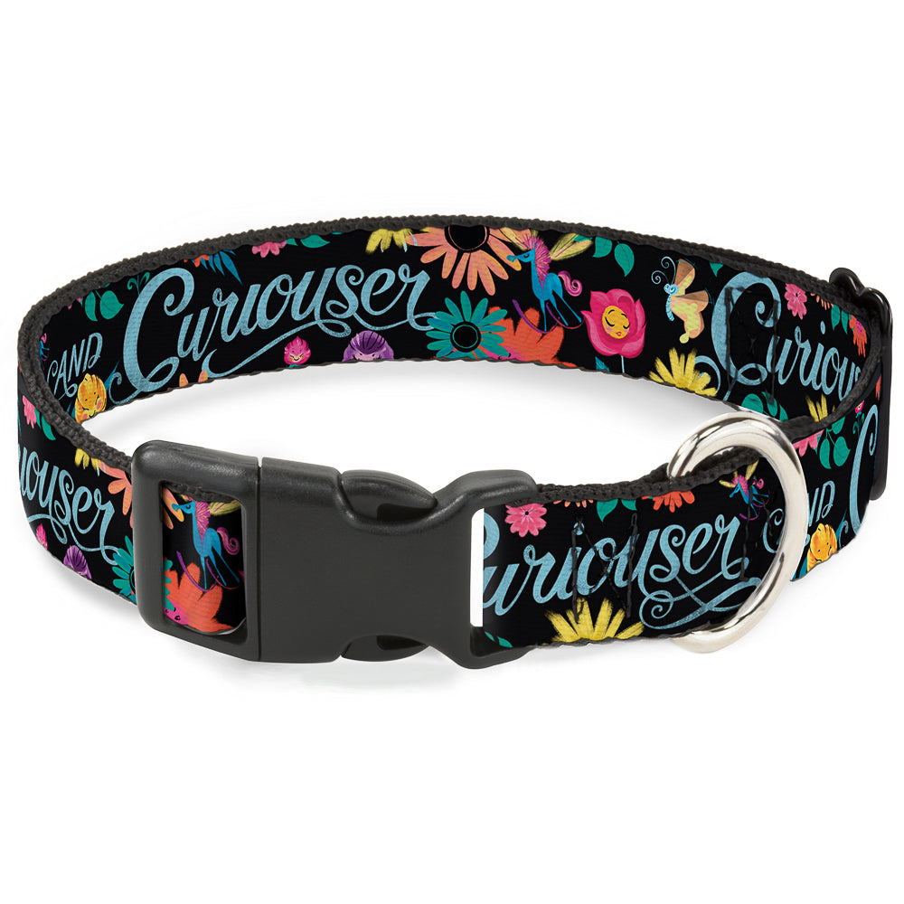 Plastic Clip Collar - CURIOUSER AND CURIOUSER/Flowers of Wonderland Collage Dog Collars Plastic Clip Side Release Disney