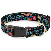 Plastic Clip Collar - CURIOUSER AND CURIOUSER/Flowers of Wonderland Collage Dog Collars Plastic Clip Side Release Disney