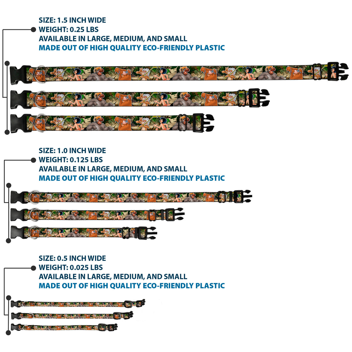Plastic Clip Collar - The Jungle Book I Wanna Be Like You 4-Character Scene Dog Collars Plastic Clip Side Release Disney