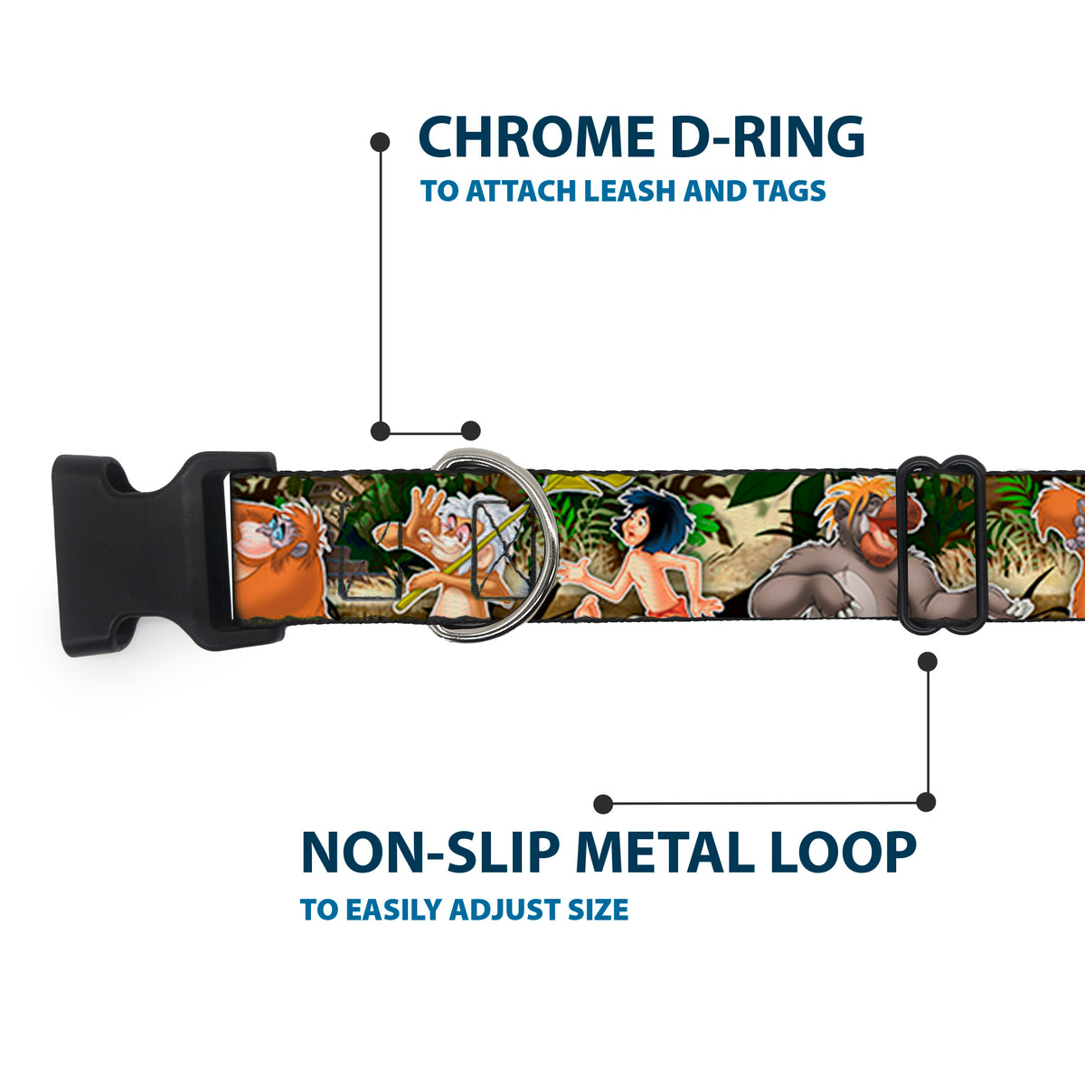 Plastic Clip Collar - The Jungle Book I Wanna Be Like You 4-Character Scene Dog Collars Plastic Clip Side Release Disney