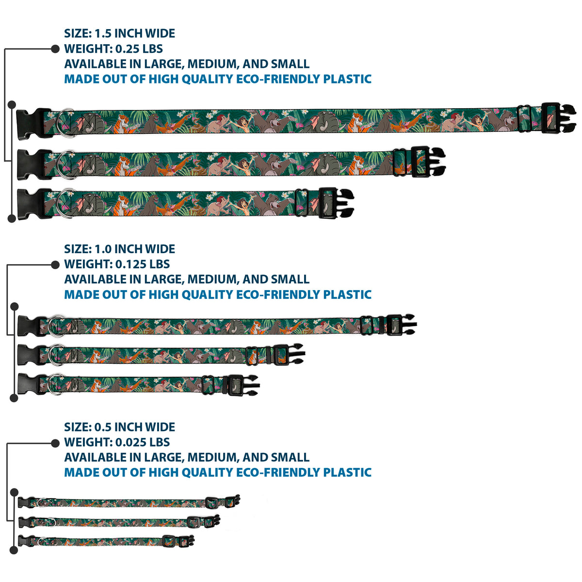 Plastic Clip Collar - The Jungle Book 8-Character Group Greens Dog Collars Plastic Clip Side Release Disney
