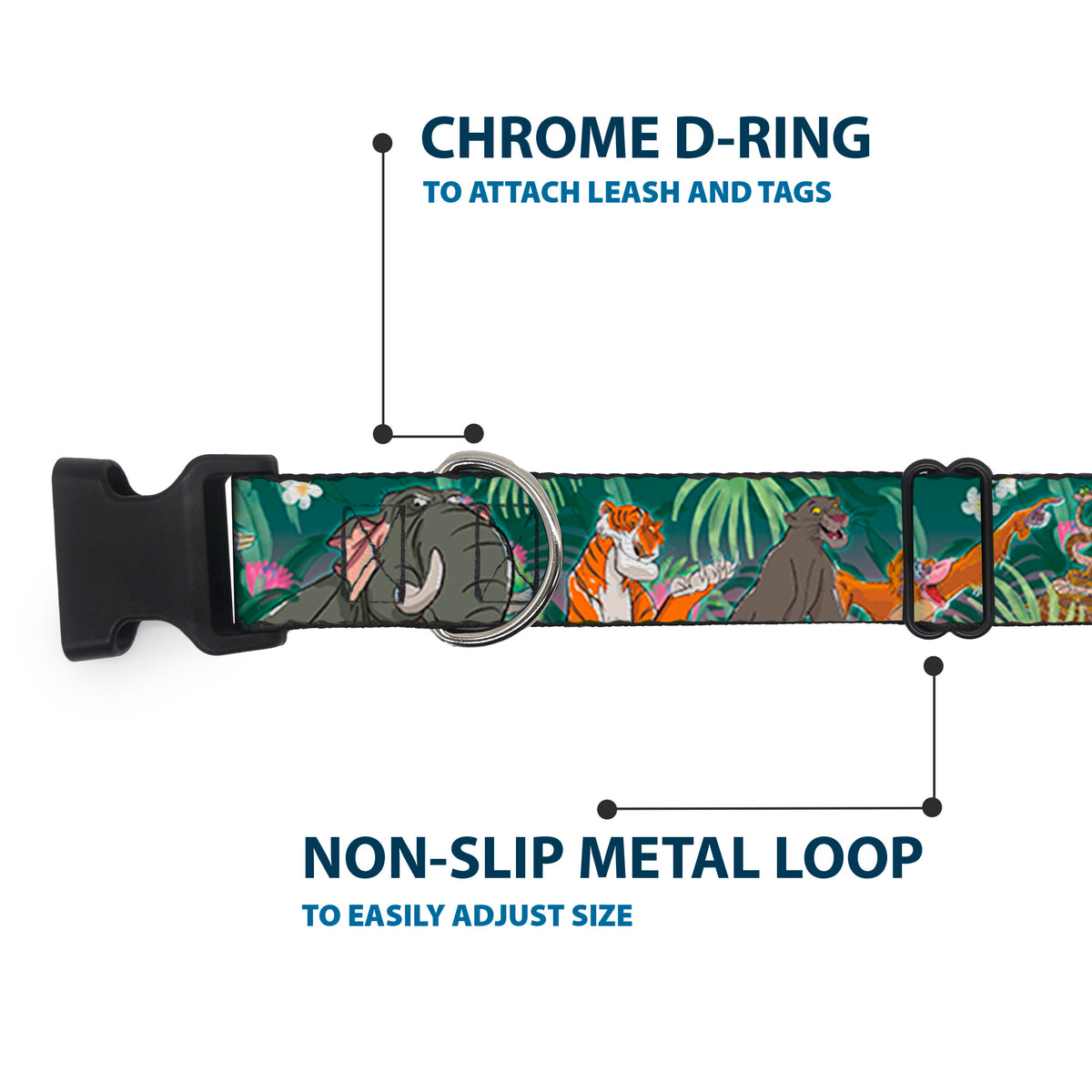 Plastic Clip Collar - The Jungle Book 8-Character Group Greens Dog Collars Plastic Clip Side Release Disney
