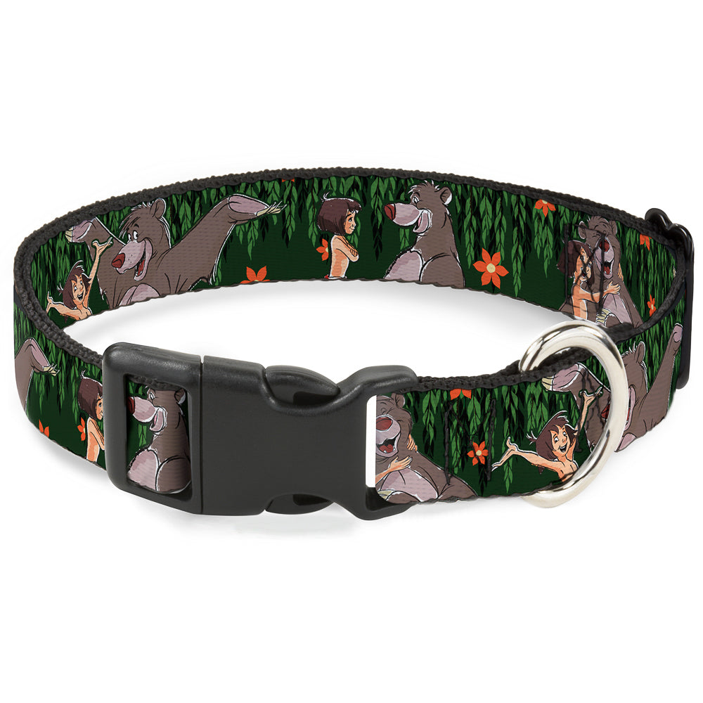 Plastic Clip Collar - Mowgli & Baloo 3-Poses Leaves/Flowers Greens/Orange Dog Collars Plastic Clip Side Release Disney